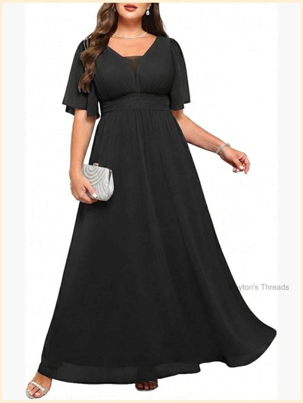 Plus Size Formal Dress - V Neck Flutter Sleeve Chiffon Maxi Gown